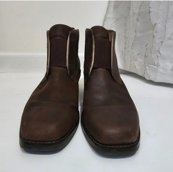 Eileen Fisher Brown Leather Slipon boots block heel Booties Square Toe Retro