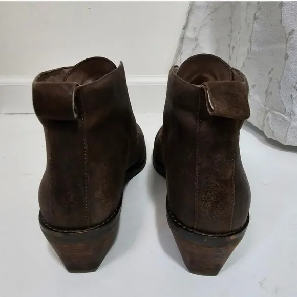 Eileen Fisher Brown Leather Slipon boots block heel Booties Square Toe Retro