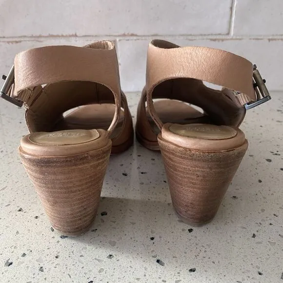 Eileen Fisher Glance Sand Leather Slingback Sandals Block Heel Women’s Size 7.5M