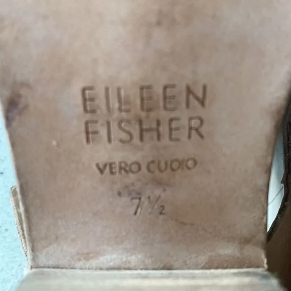 Eileen Fisher Glance Sand Leather Slingback Sandals Block Heel Women’s Size 7.5M