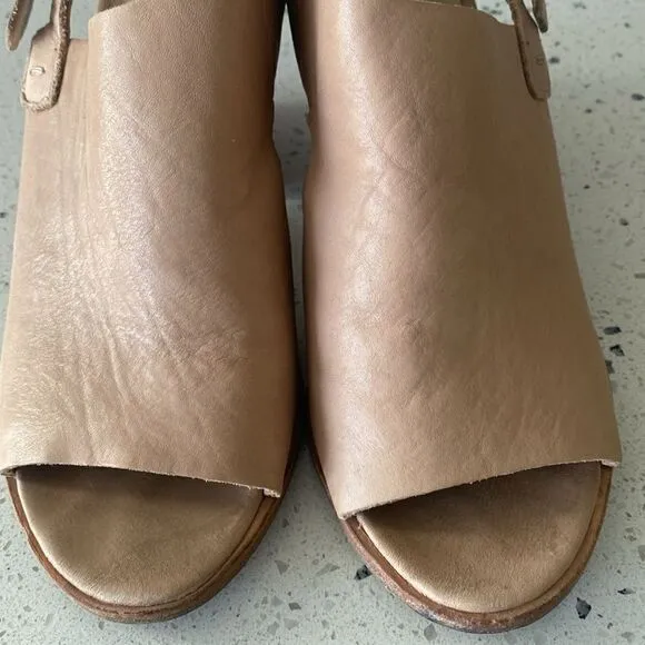 Eileen Fisher Glance Sand Leather Slingback Sandals Block Heel Women’s Size 7.5M