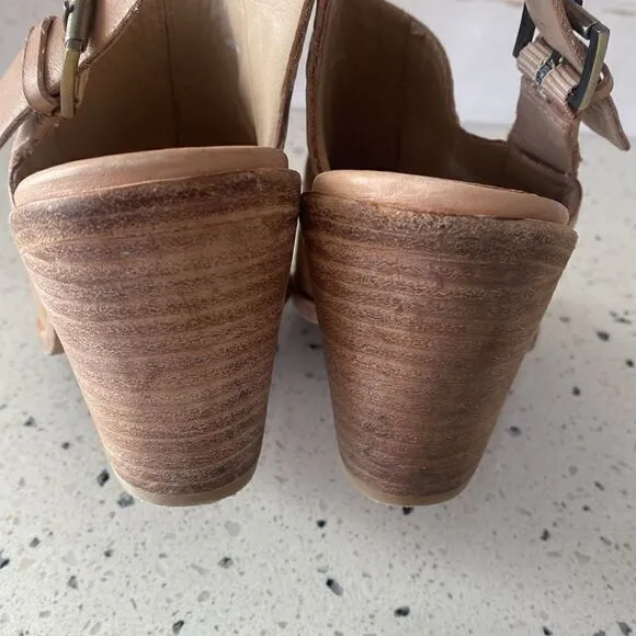 Eileen Fisher Glance Sand Leather Slingback Sandals Block Heel Women’s Size 7.5M
