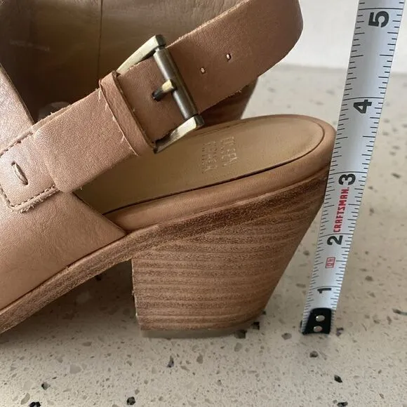 Eileen Fisher Glance Sand Leather Slingback Sandals Block Heel Women’s Size 7.5M