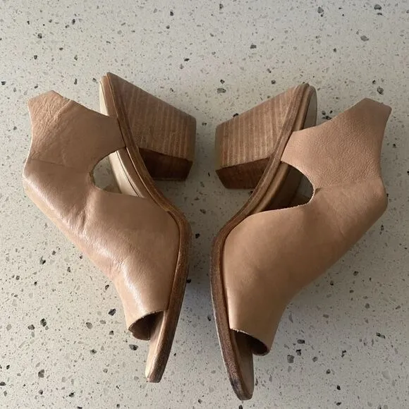 Eileen Fisher Glance Sand Leather Slingback Sandals Block Heel Women’s Size 7.5M