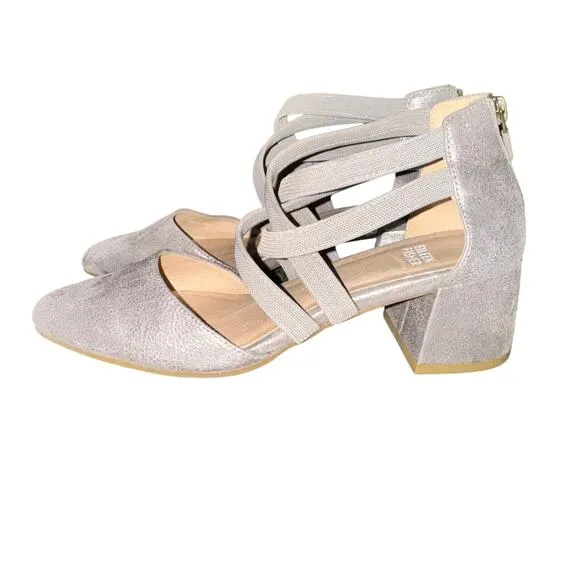Eileen Fisher Juku Pump Women's Size 7.5 Pewter Metallic Leather Strappy Shoes