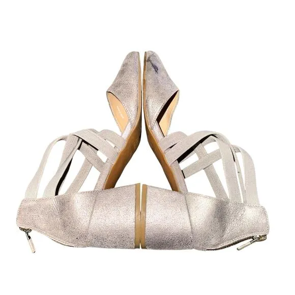 Eileen Fisher Juku Pump Women's Size 7.5 Pewter Metallic Leather Strappy Shoes