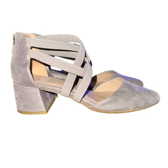 Eileen Fisher Juku Pump Women's Size 7.5 Pewter Metallic Leather Strappy Shoes
