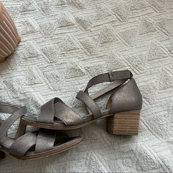Eileen Fisher Kirby Metallic Leather Strappy Block Heel Sandals