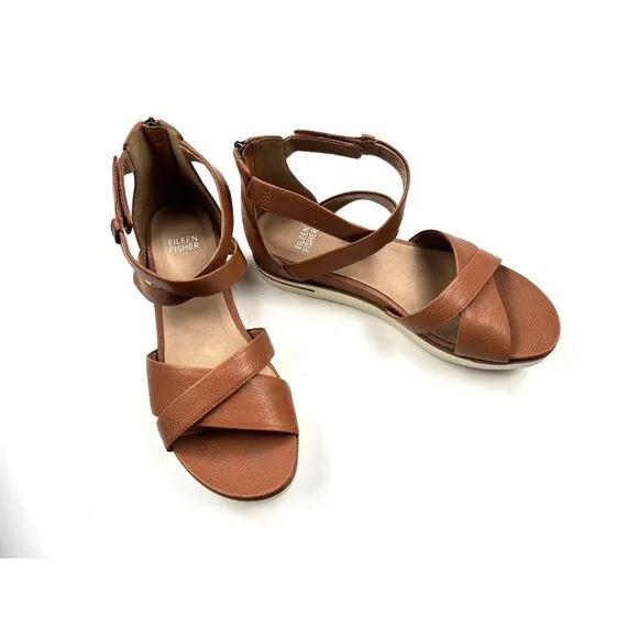 Eileen Fisher Sally Wedge Sandals Women 8 EUC $195‎ Crisscross Leather Sneaker