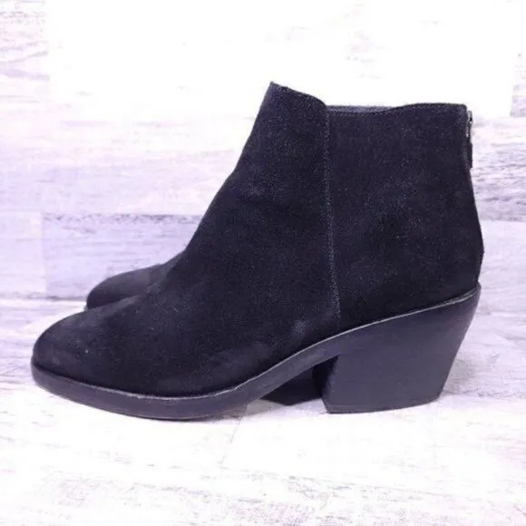 Eileen Fisher Verge Block Heel Suede Ankle Boot Black Women's sz 9.5