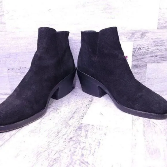 Eileen Fisher Verge Block Heel Suede Ankle Boot Black Women's sz 9.5