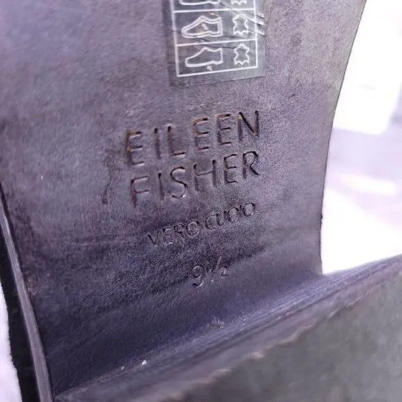 Eileen Fisher Verge Block Heel Suede Ankle Boot Black Women's sz 9.5