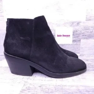 Eileen Fisher Verge Block Heel Suede Ankle Boot Black Women's sz 9.5