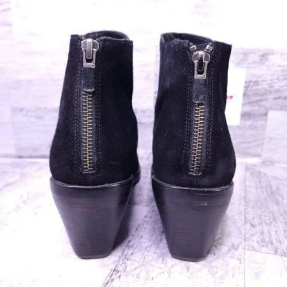 Eileen Fisher Verge Block Heel Suede Ankle Boot Black Women's sz 9.5