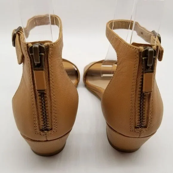 Eileen Fisher Women Small Wedge Sandals Size 10 Beige Leather Ankle Strap