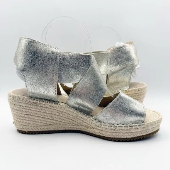 Eileen Fisher Womens Willow Wedge Sandal US 10 EU 40.5 Silver Glitter Suede NWOB