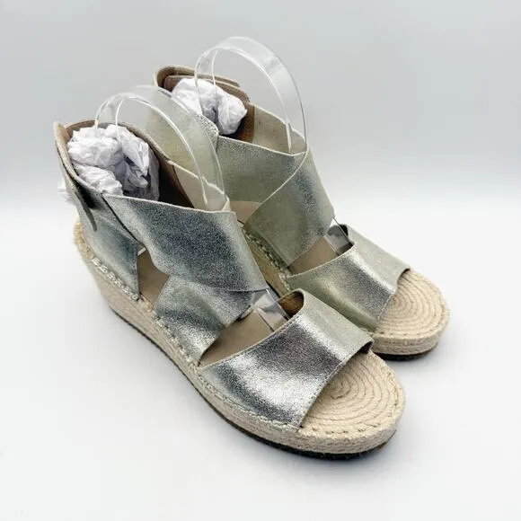 Eileen Fisher Womens Willow Wedge Sandal US 10 EU 40.5 Silver Glitter Suede NWOB