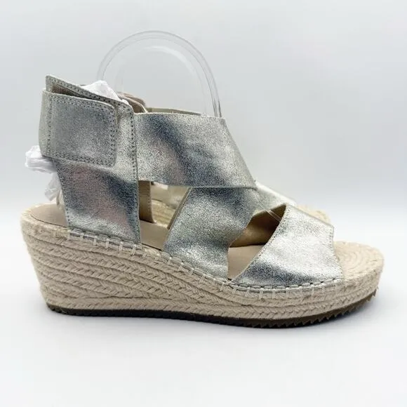 Eileen Fisher Womens Willow Wedge Sandal US 10 EU 40.5 Silver Glitter Suede NWOB
