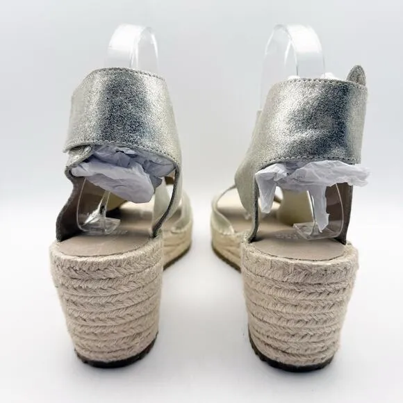 Eileen Fisher Womens Willow Wedge Sandal US 10 EU 40.5 Silver Glitter Suede NWOB