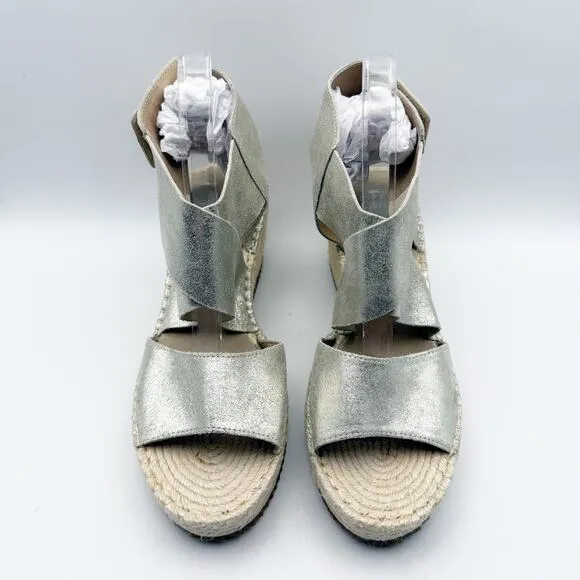 Eileen Fisher Womens Willow Wedge Sandal US 10 EU 40.5 Silver Glitter Suede NWOB
