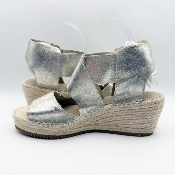 Eileen Fisher Womens Willow Wedge Sandal US 10 EU 40.5 Silver Glitter Suede NWOB