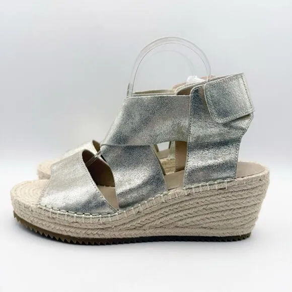 Eileen Fisher Womens Willow Wedge Sandal US 10 EU 40.5 Silver Glitter Suede NWOB