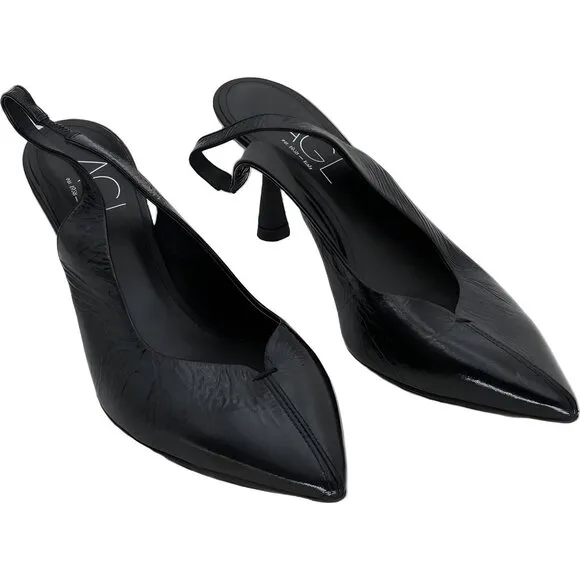Elegant AGL Agnese Black Slingback Pumps EU Size 36.5