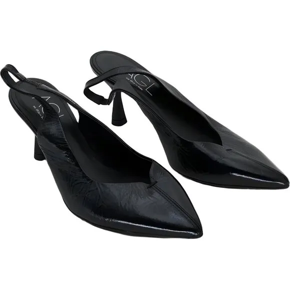Elegant AGL Agnese Black Slingback Pumps EU Size 36.5