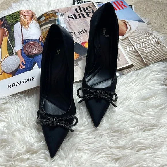 Elegant Black Heels with Bow by ZARA