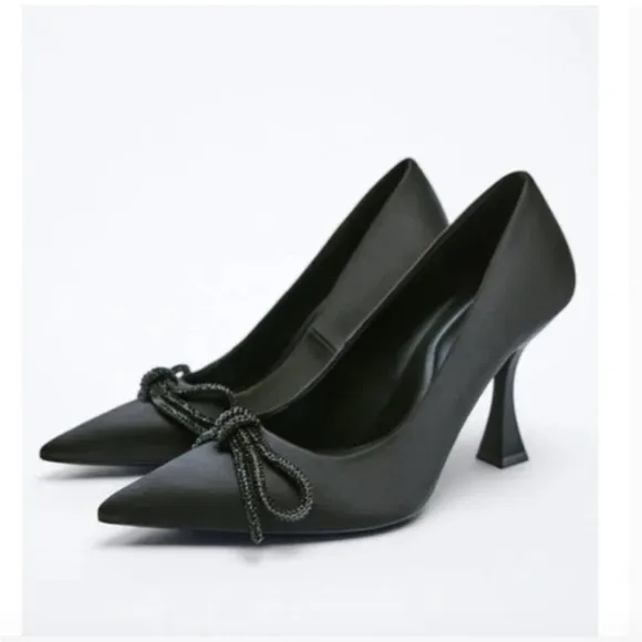 Elegant Black Heels with Bow by ZARA