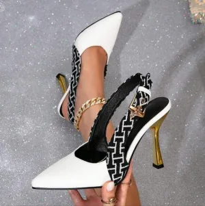 Elegant White and Black Slingback Heels