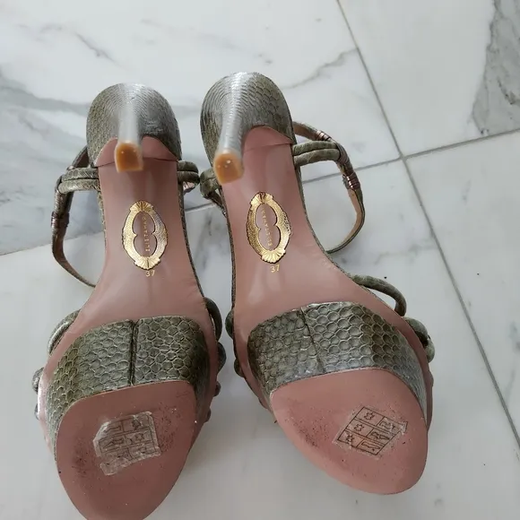 Elie Tahari Real Snakeskin Heeled Sandal Pumps Khaki