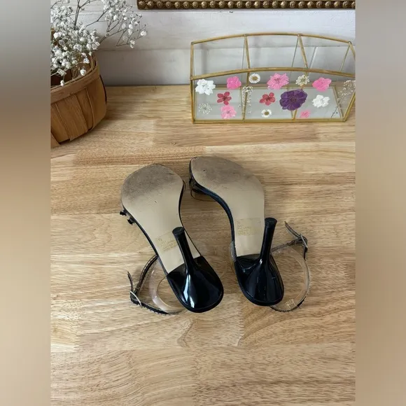 Ellemenno Y2K Clear Plastic Black Ribbon Kitten Heel Sandals Women’s Size 7.5