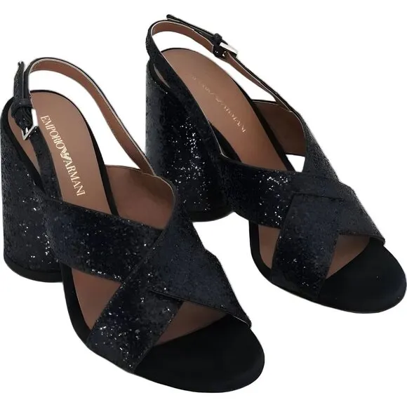 Emporio Armani Women's Metallic Block Heel Sandal EU 38