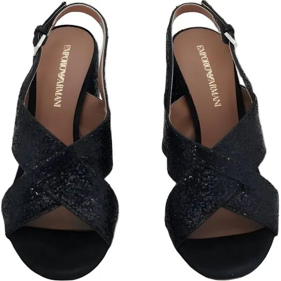 Emporio Armani Women's Metallic Block Heel Sandal EU 38