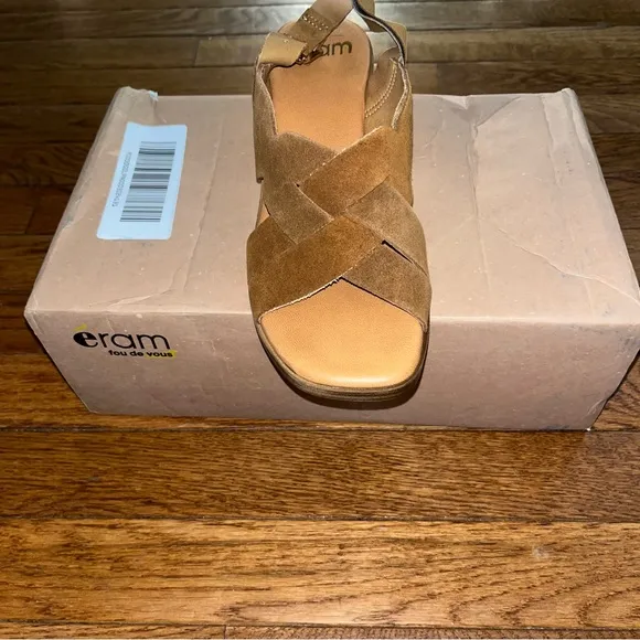 ERAM Suede Cross Band Sandals Brandy Brown Women’s EU Size 36