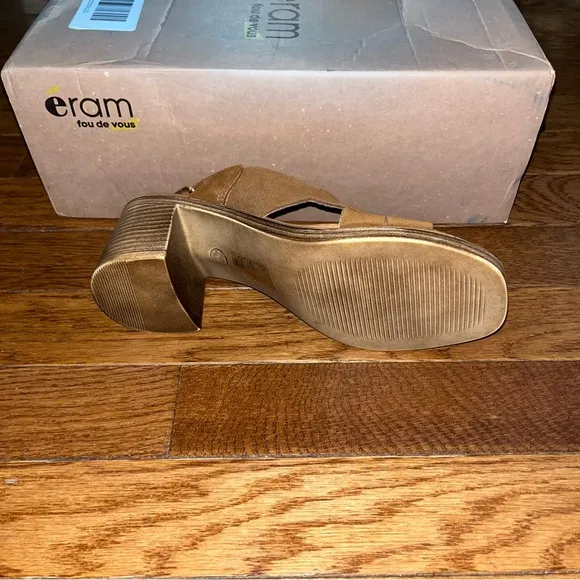 ERAM Suede Cross Band Sandals Brandy Brown Women’s EU Size 36