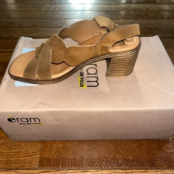 ERAM Suede Cross Band Sandals Brandy Brown Women’s EU Size 36