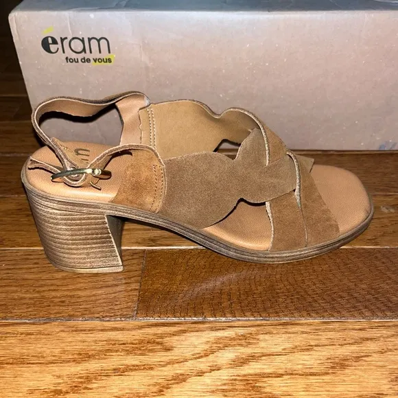 ERAM Suede Cross Band Sandals Brandy Brown Women’s EU Size 36