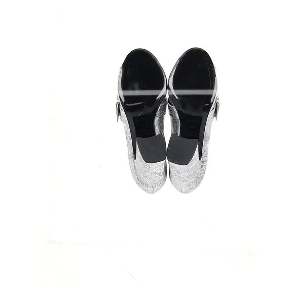 Erdem Peep Toe Block Heel Sandals in Silver Leather