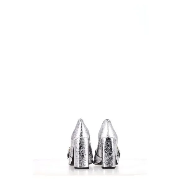 Erdem Peep Toe Block Heel Sandals in Silver Leather
