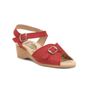 ERIC MICHAEL Red Made In Portugal Leather Wedge Ankle Strap Sandals