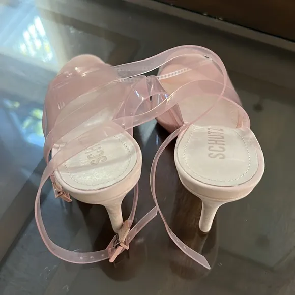 Eryka Sweet Rose Vinyl and Leather Ankle Strap High Heel Sandals.