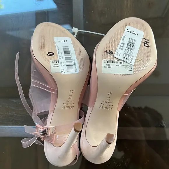 Eryka Sweet Rose Vinyl and Leather Ankle Strap High Heel Sandals.