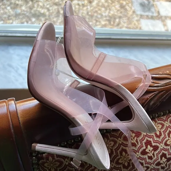 Eryka Sweet Rose Vinyl and Leather Ankle Strap High Heel Sandals.