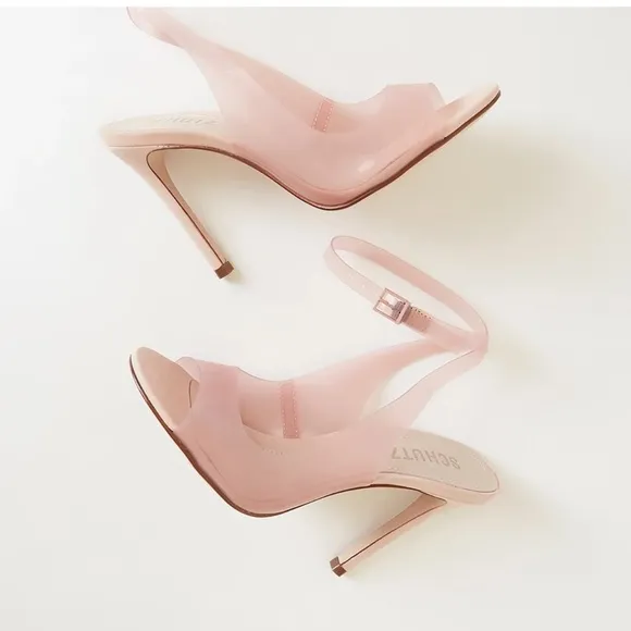 Eryka Sweet Rose Vinyl and Leather Ankle Strap High Heel Sandals.