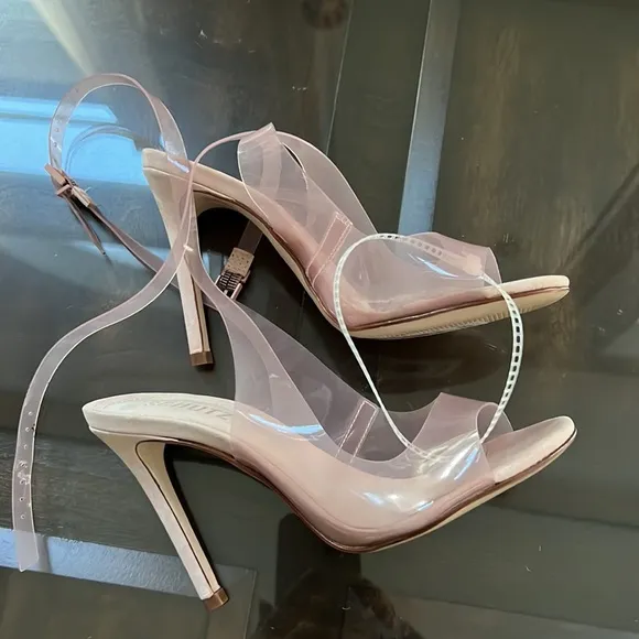 Eryka Sweet Rose Vinyl and Leather Ankle Strap High Heel Sandals.