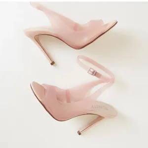 Eryka Sweet Rose Vinyl and Leather Ankle Strap High Heel Sandals.