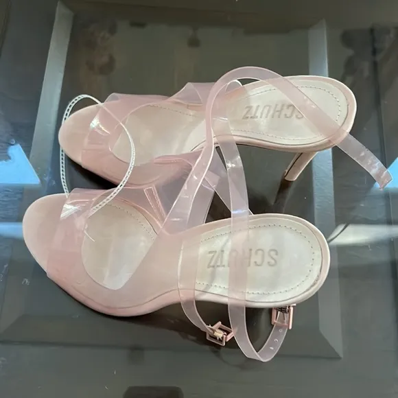 Eryka Sweet Rose Vinyl and Leather Ankle Strap High Heel Sandals.