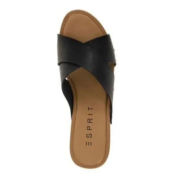 Esprit Mia Slide Womens Size 6 Black Leather Block Heel Slip-On Sandals KHD497